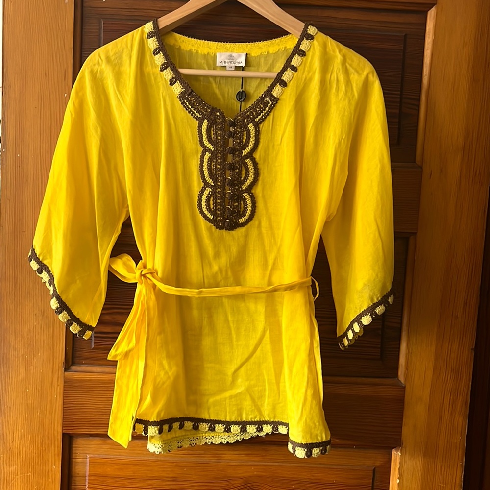NWT Miguelina Embroidered Yellow Tunic